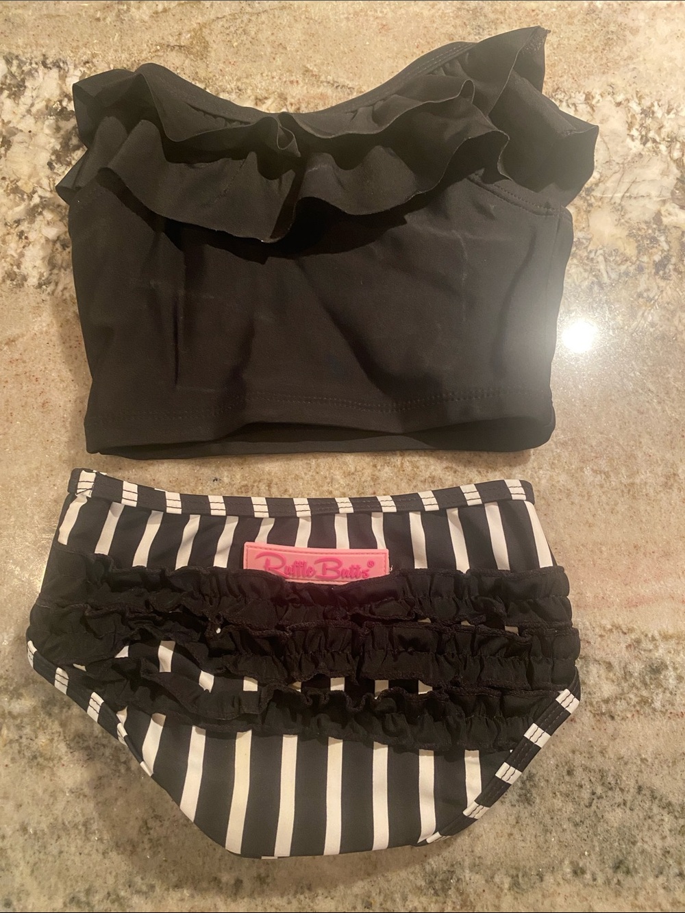 Ruffle Two-Piece Bikini Set in Black & White